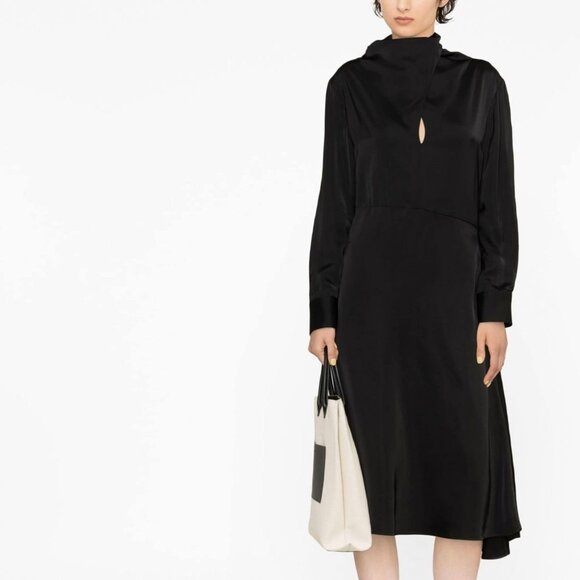 Jil Sander Fluid Viscose Long Sleeve A-Line Dress in Black Size 6 NWT - Picture 1 of 5